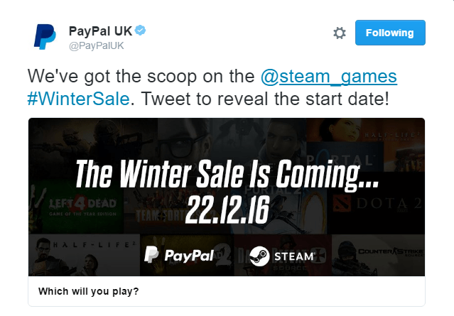 Ofertas de Navidad de Steam anunciadas por PayPal UK